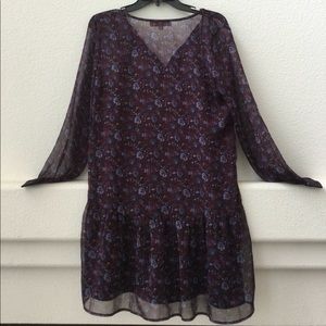 NWOT Long Sleeve Floral Chiffon Dress, Ruffle Hem